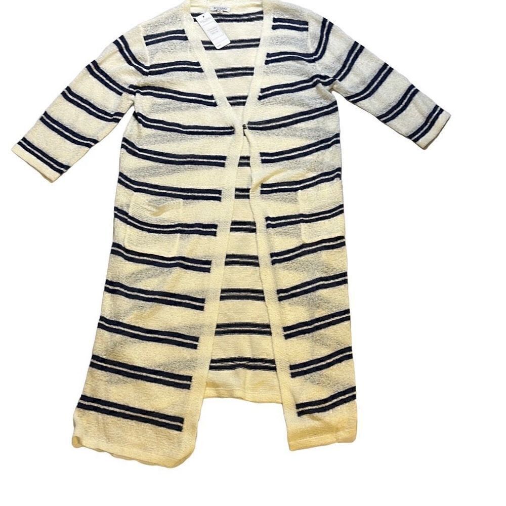 NWT Baciano Women's White Striped Knitted Cardigan Sweater Size Medium